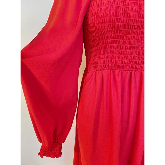 La Ligne Size XS Red Midi/Maxi Dress w/Puff Long Sleeve Smocking and Front Split - Picture 5 of 10